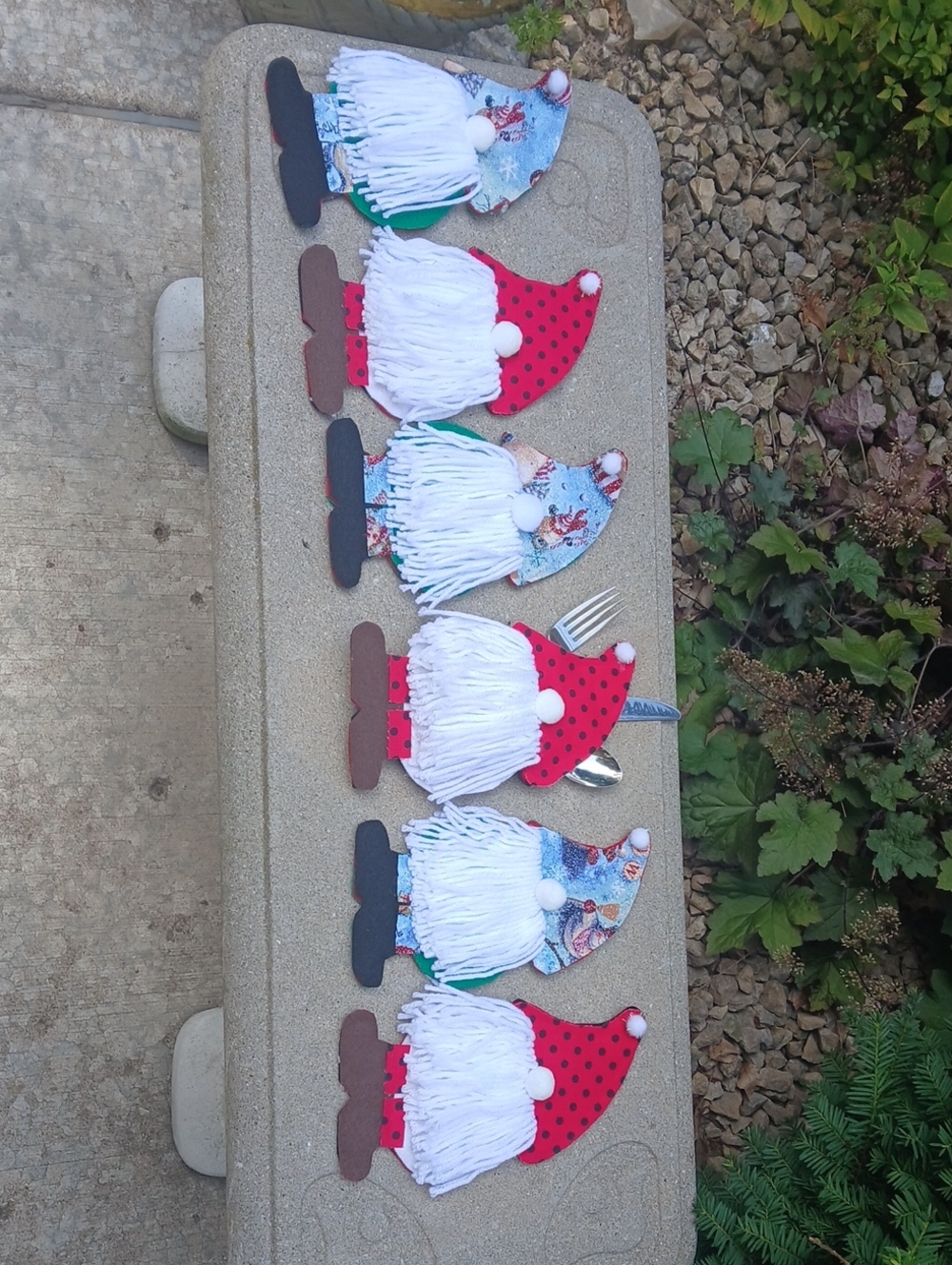 Handmade gnome silverware holders featuring fluffy white yarn beards Set Of 6